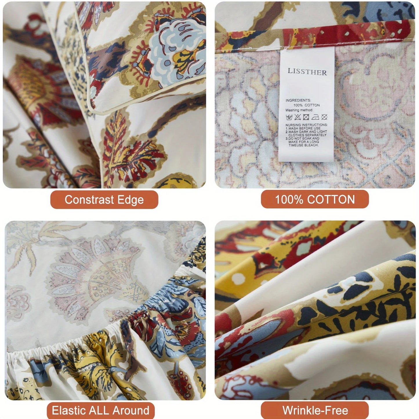 LISSTHERCN Egyptian Cotton Fitted Sheet Set Boho Bedding