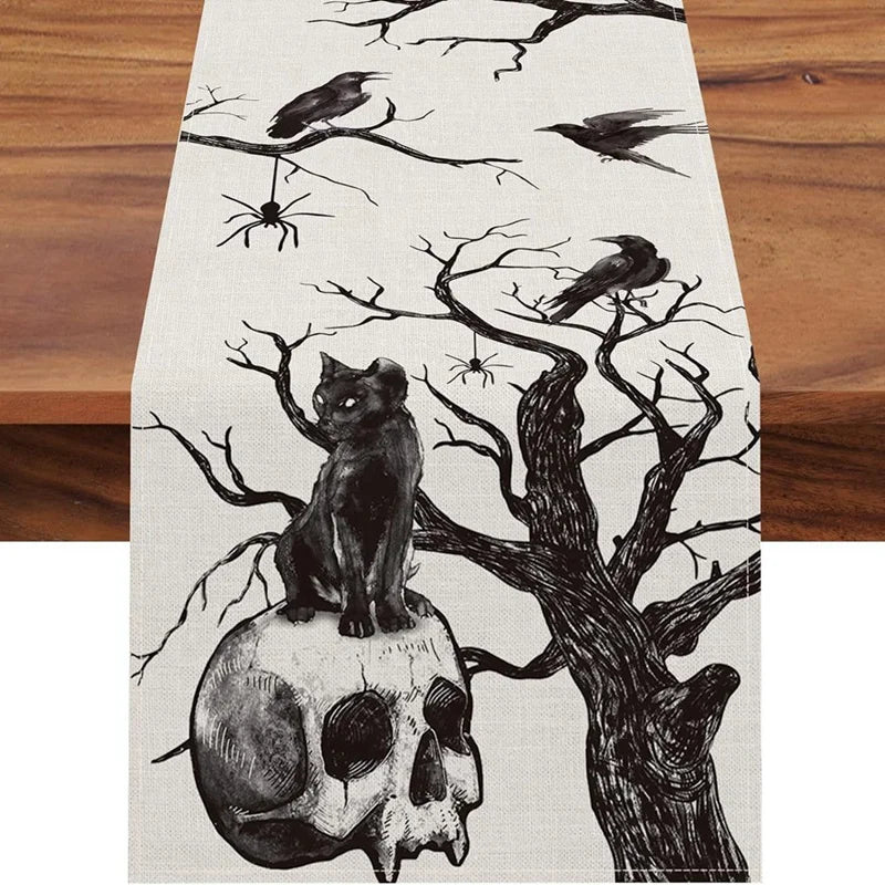 Guangdong Halloween Linen Table Runner Ghost Pumpkin Boo