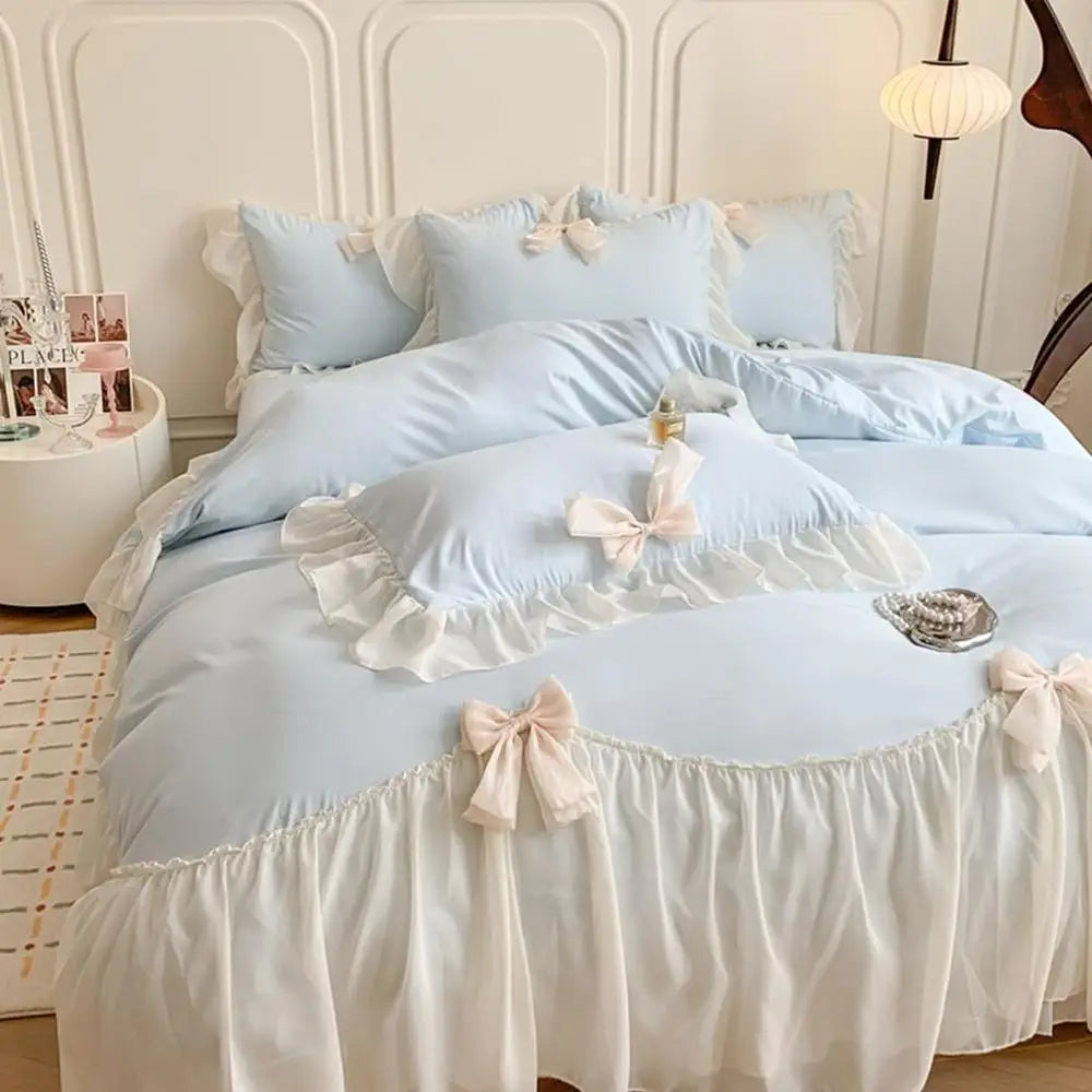 DUTRIEUXCN Ruffled Microfiber Duvet Cover Set Tie Zipper