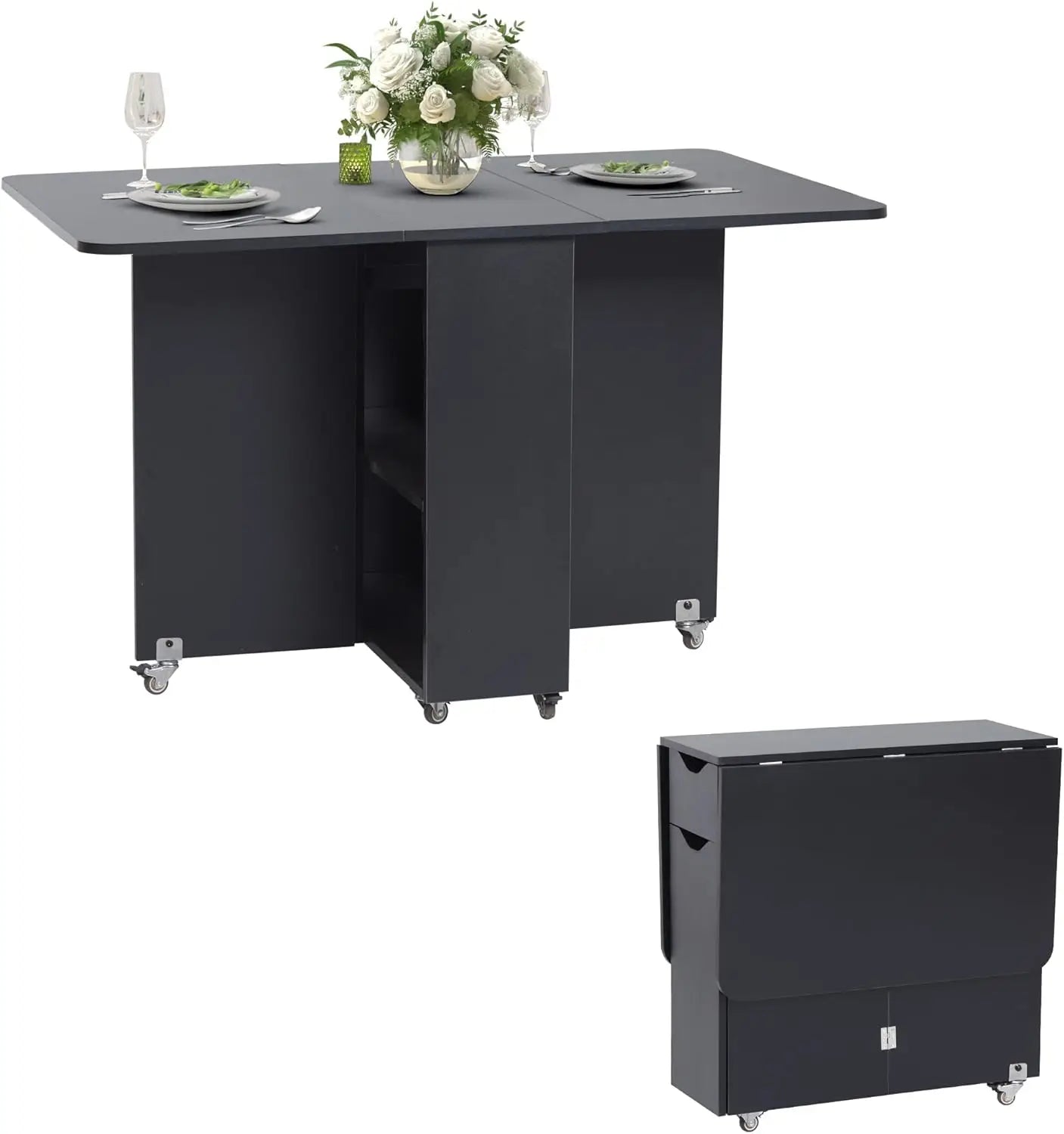 Angduo Folding Dining Table Drop Leaf Lockable Wheels