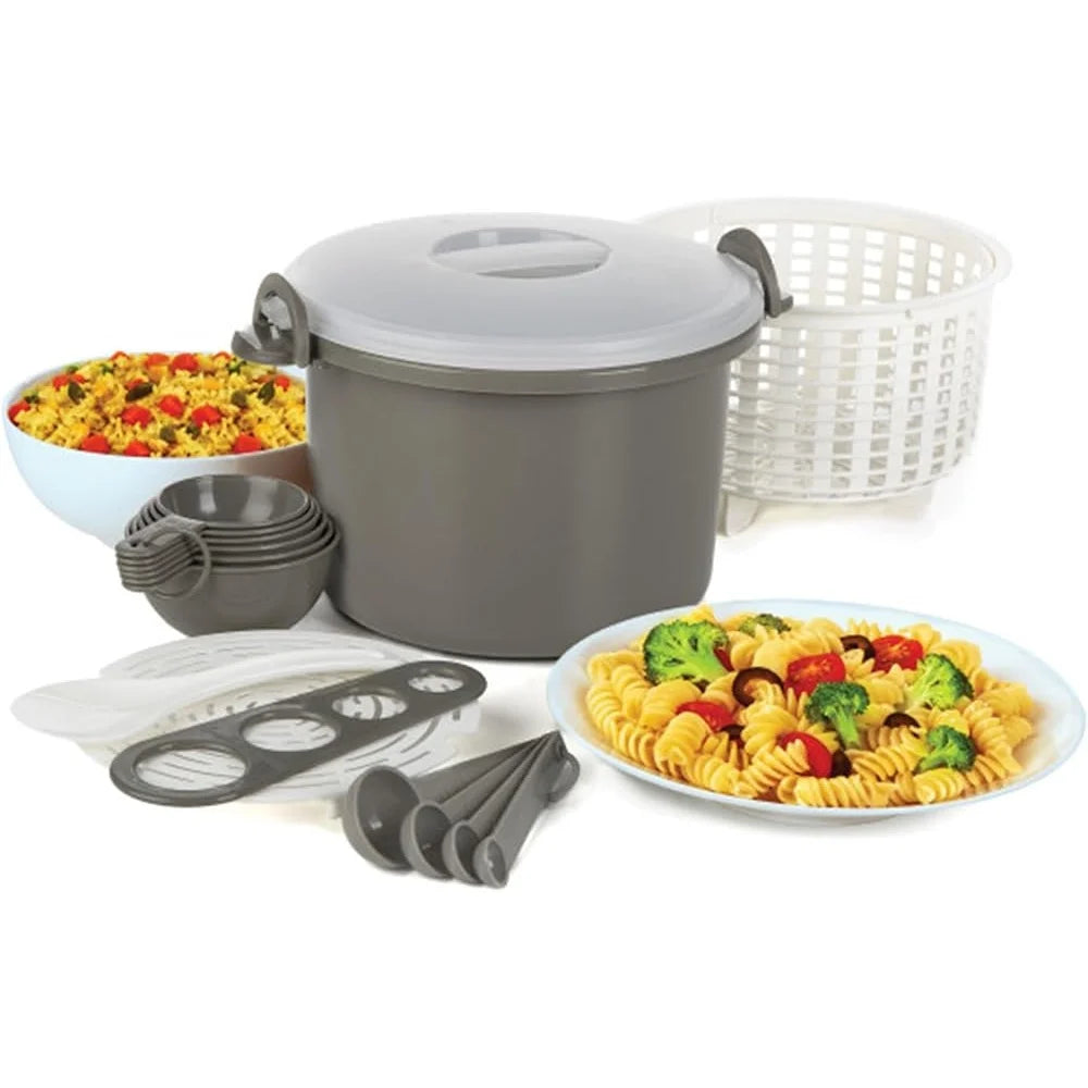 XMSJ Microwave Rice And Pasta Cooker 17 Piece Locking Lid