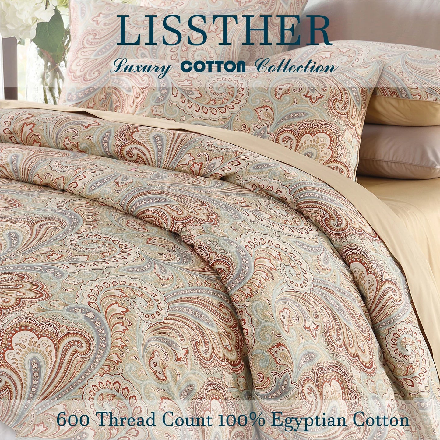 LISSTHERCN 3 Piece Duvet Cover Set 600TC Egyptian Cotton