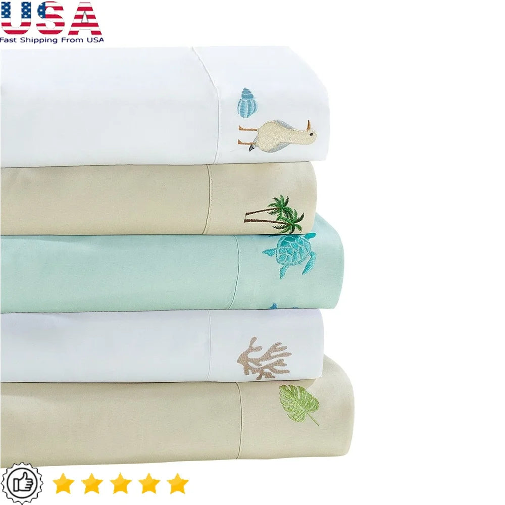 DUTRIEUX Embroidered Palm Tree Grove Bedding Sheet Set