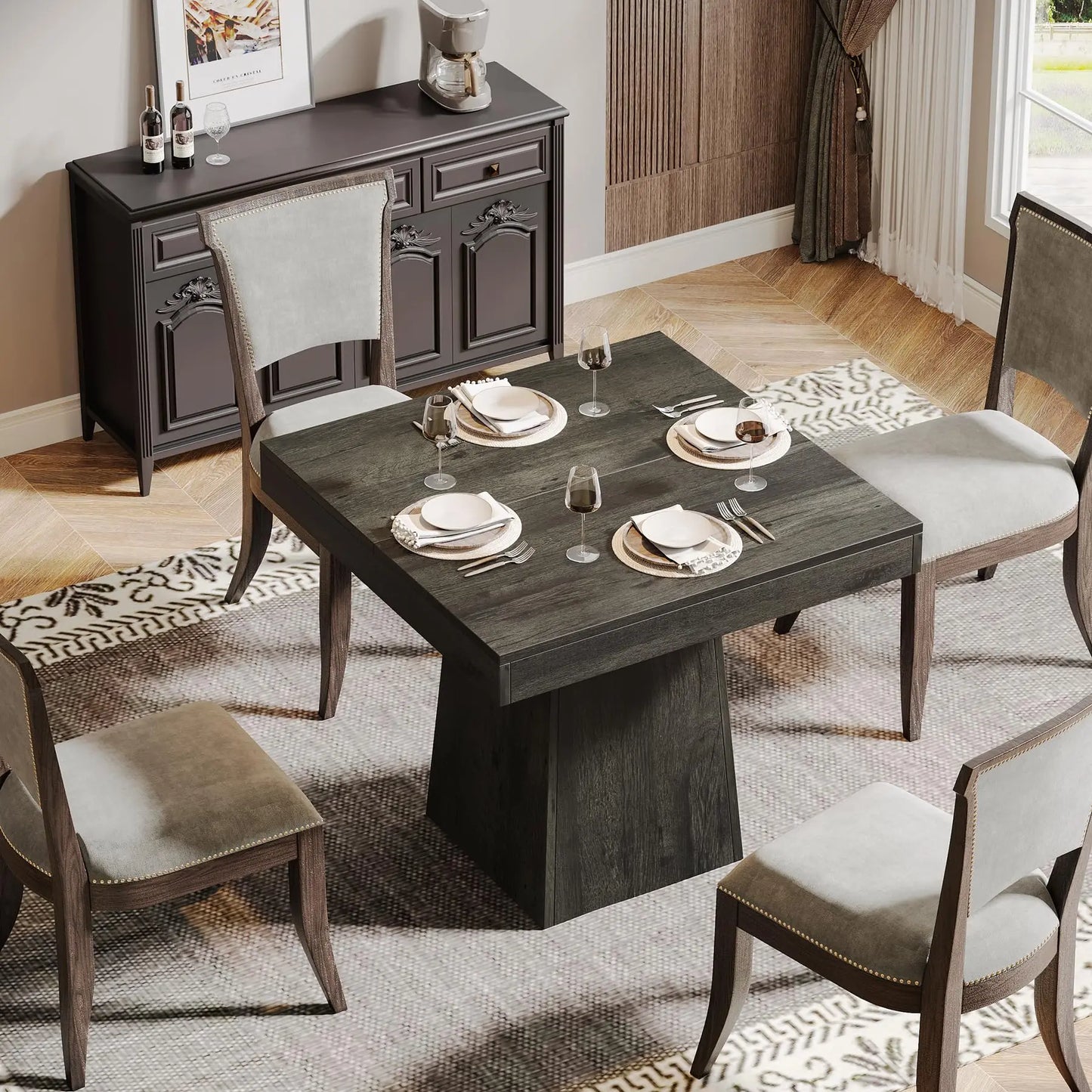 Tribesigns Square Dining Table For Four With Pedestal