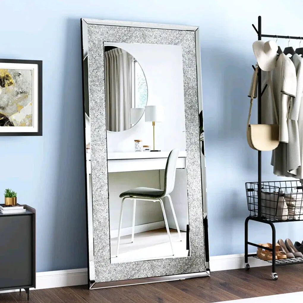 LUVODI Sparkling Crystal Rhinestone Frameless Vanity Mirror Wall Mounted