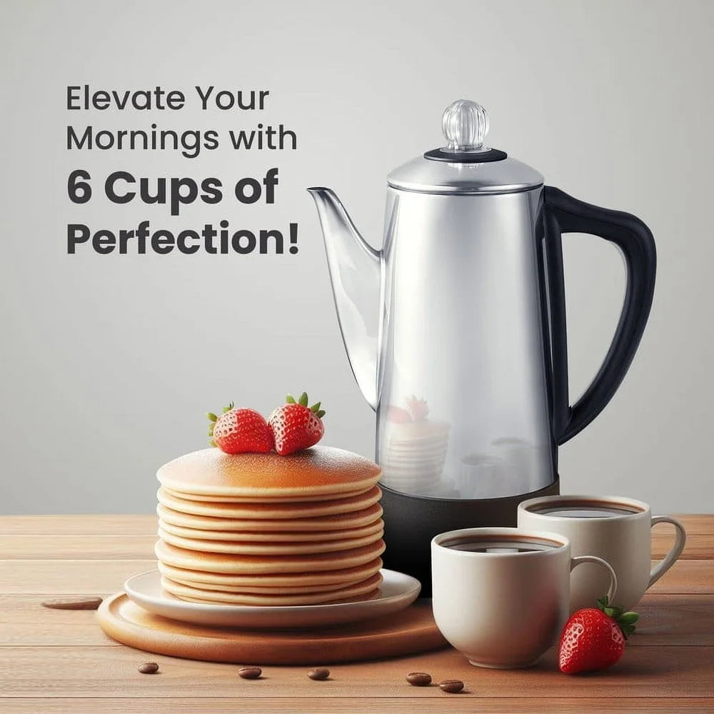 XMSJ Stainless Steel 6 Cup Automatic Coffee Percolator