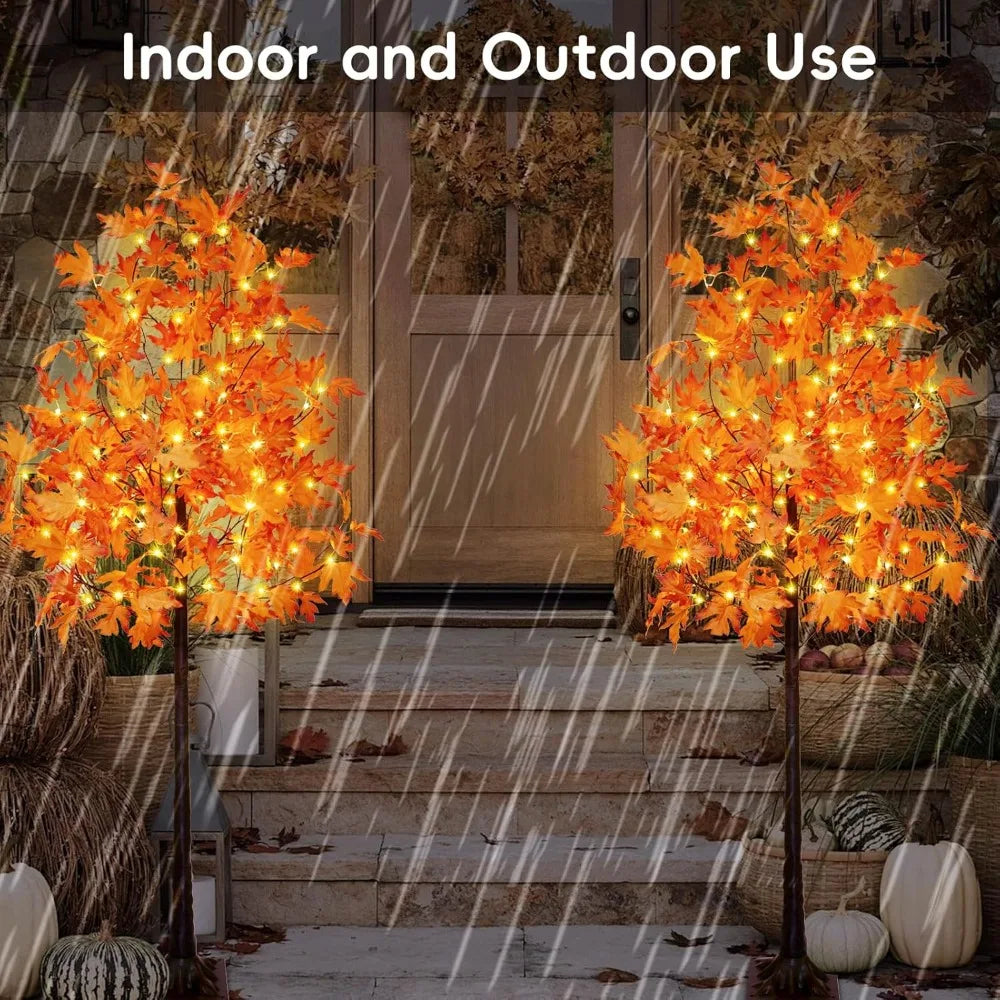 Frame Set Of 2 Artificial Lighted Maple Trees For Fall