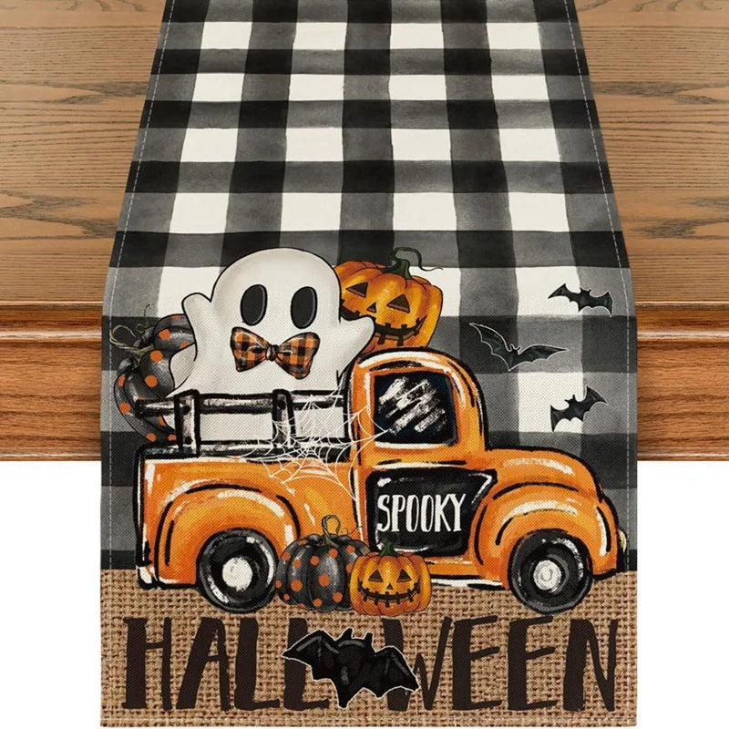 Guangdong Halloween Linen Table Runner Ghost Pumpkin Boo
