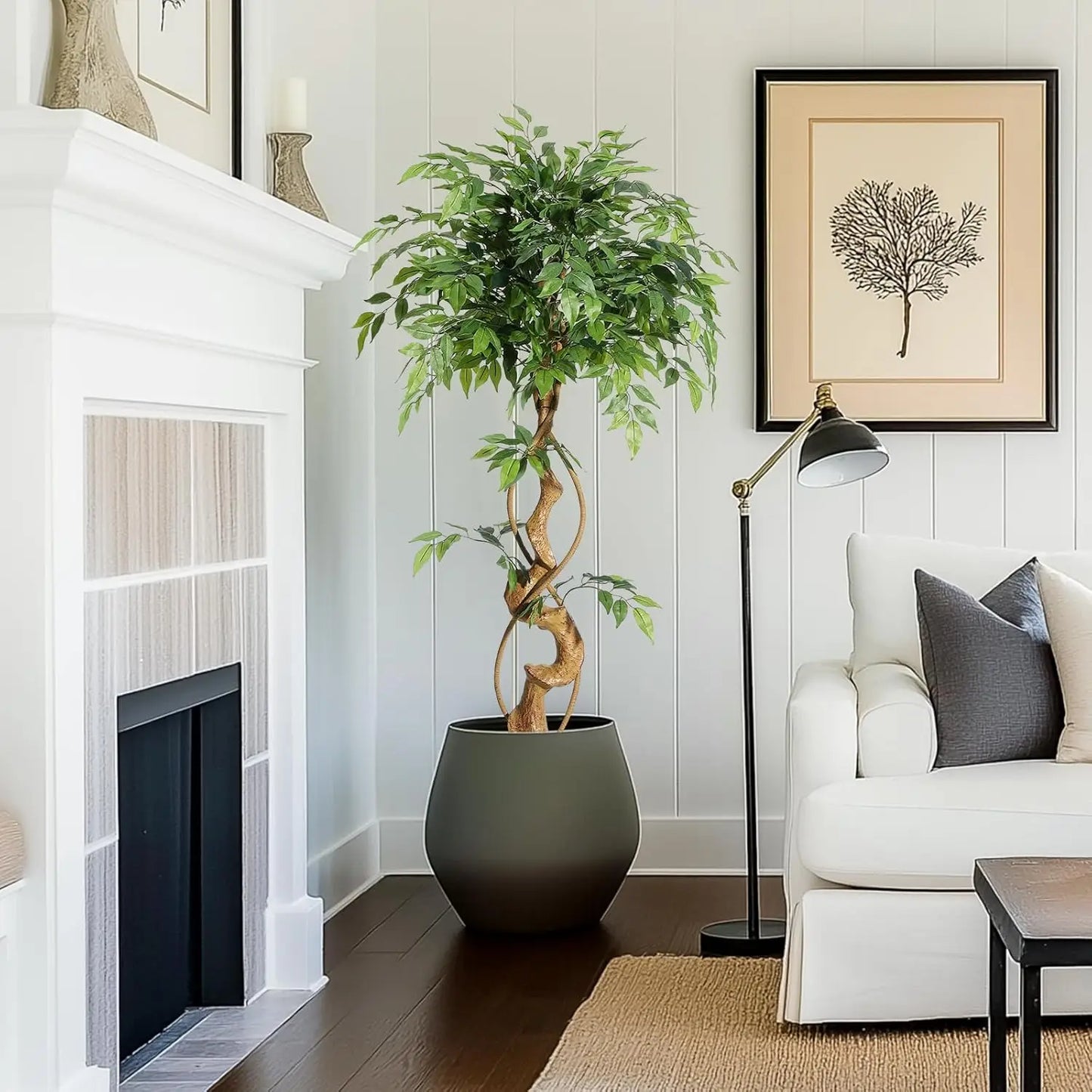 HiMISSCN Ficus Artificial Tree With Curved Trunk Silk Plant