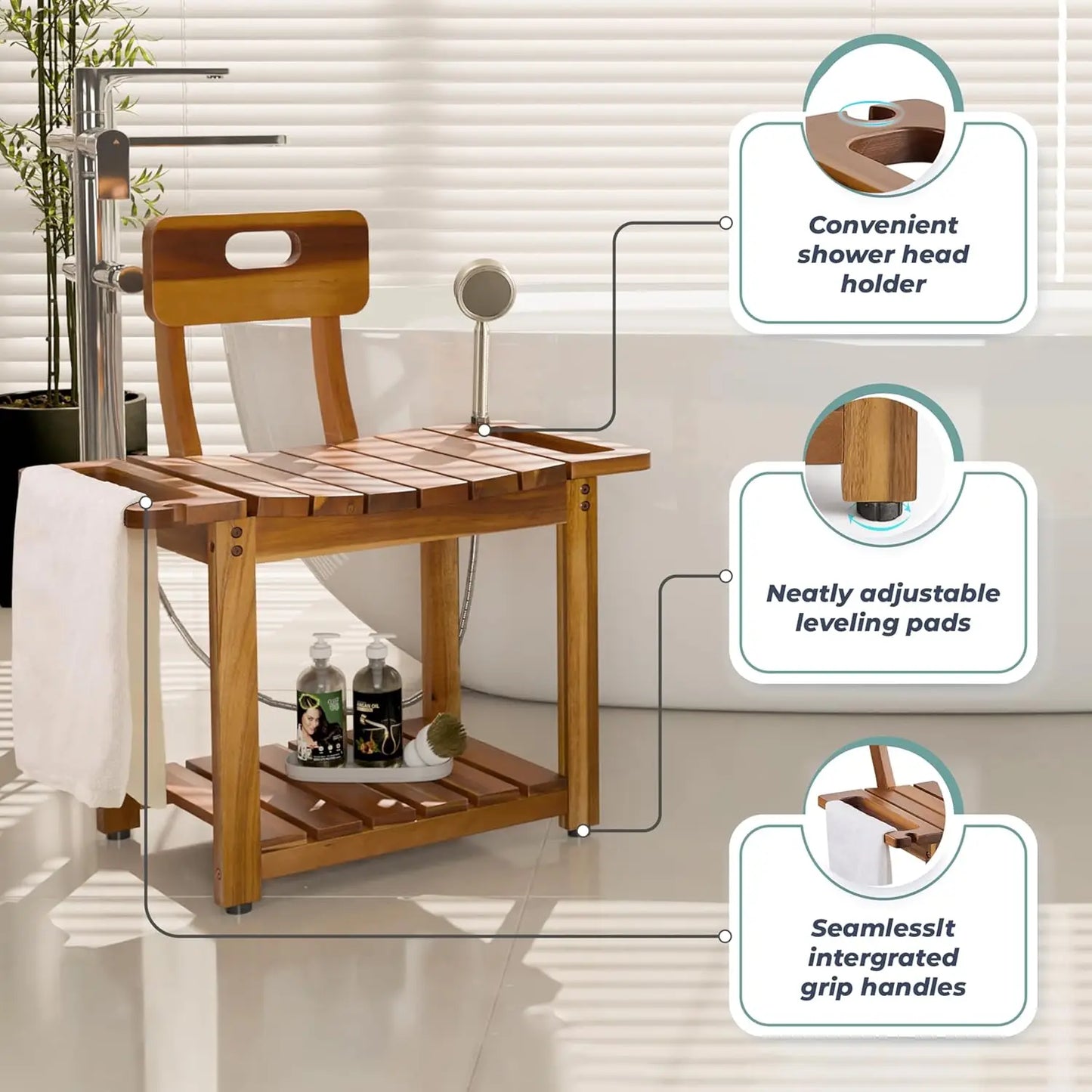 XMSJ Heavy Duty Shower Chair With Backrest For Tub Seniors