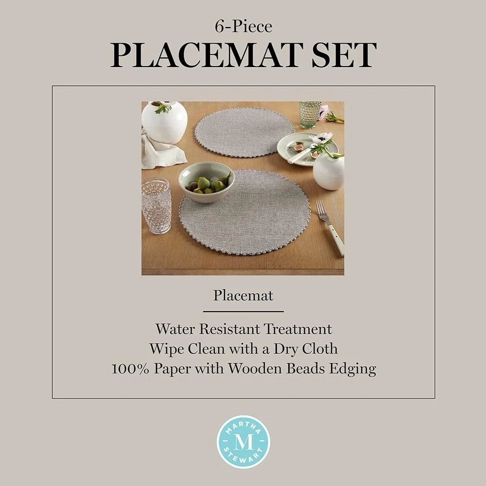 XMSJ Waterproof Woven Paper Placemat Set with Wooden Beads
