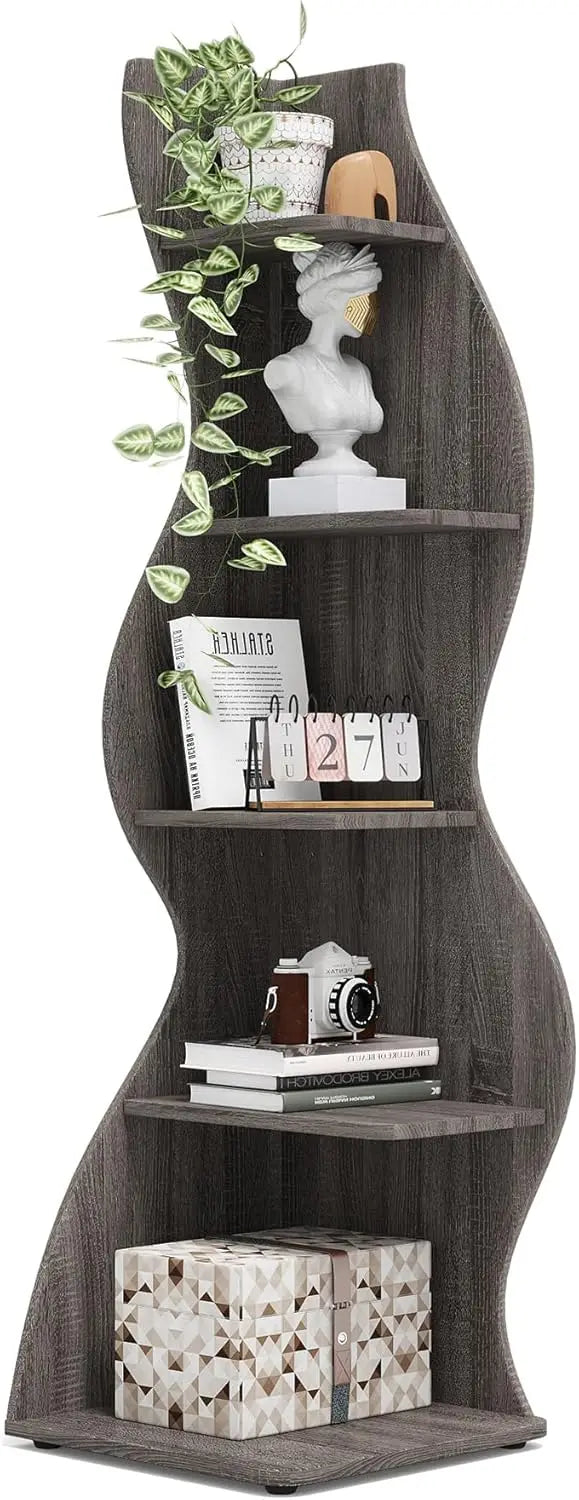 Guangbai Corner Shelf Rustic 5 Tier Wall Bookshelf