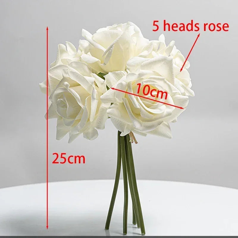 Amorobe Real Touch 5 Heads Rose Bouquet Latex Flowers