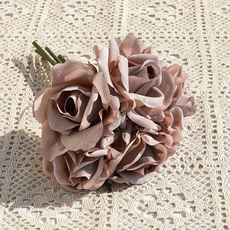 Amorobe Real Touch 5 Heads Rose Bouquet Latex Flowers
