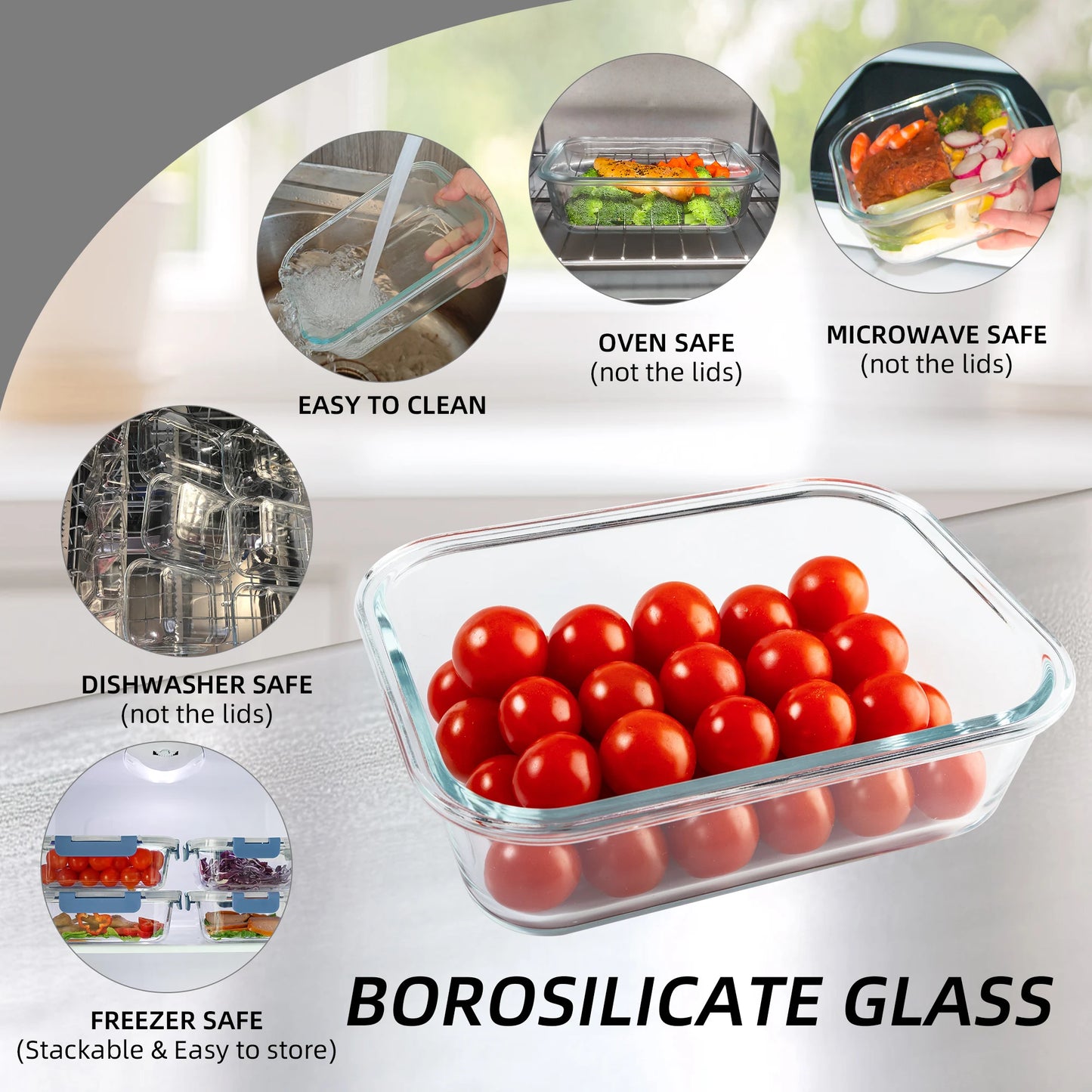 Glass Food Storage Containers Set Leakproof Airtight BPA