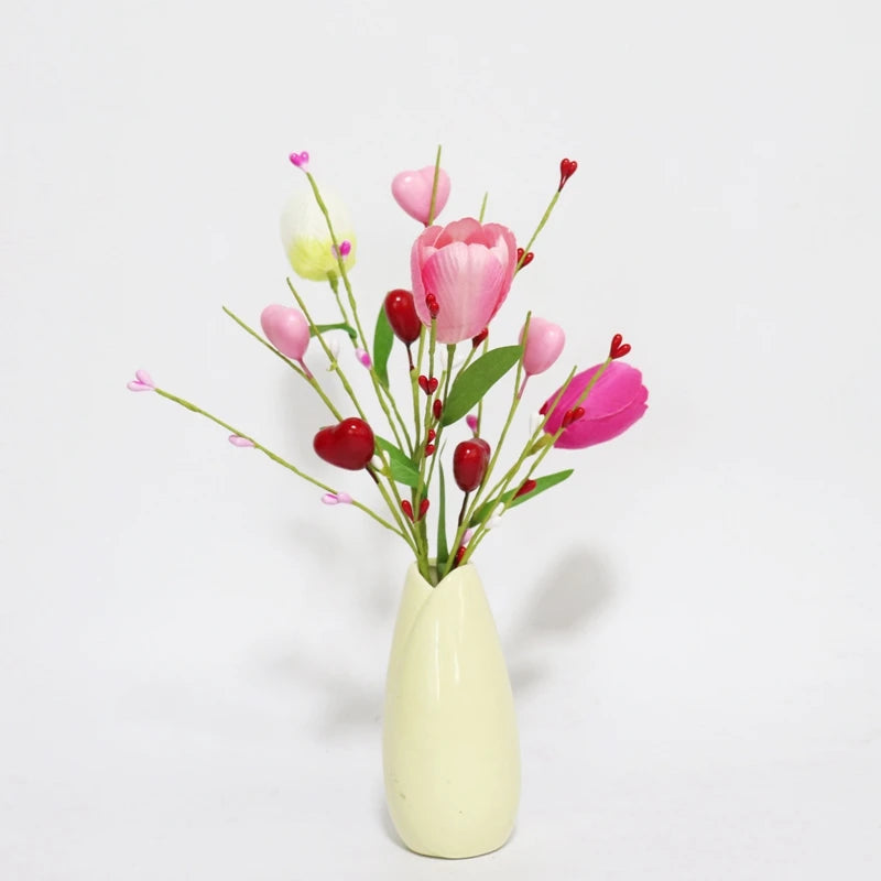 CN Guangdong Valentine Tulip Heart Berry Stems Decor