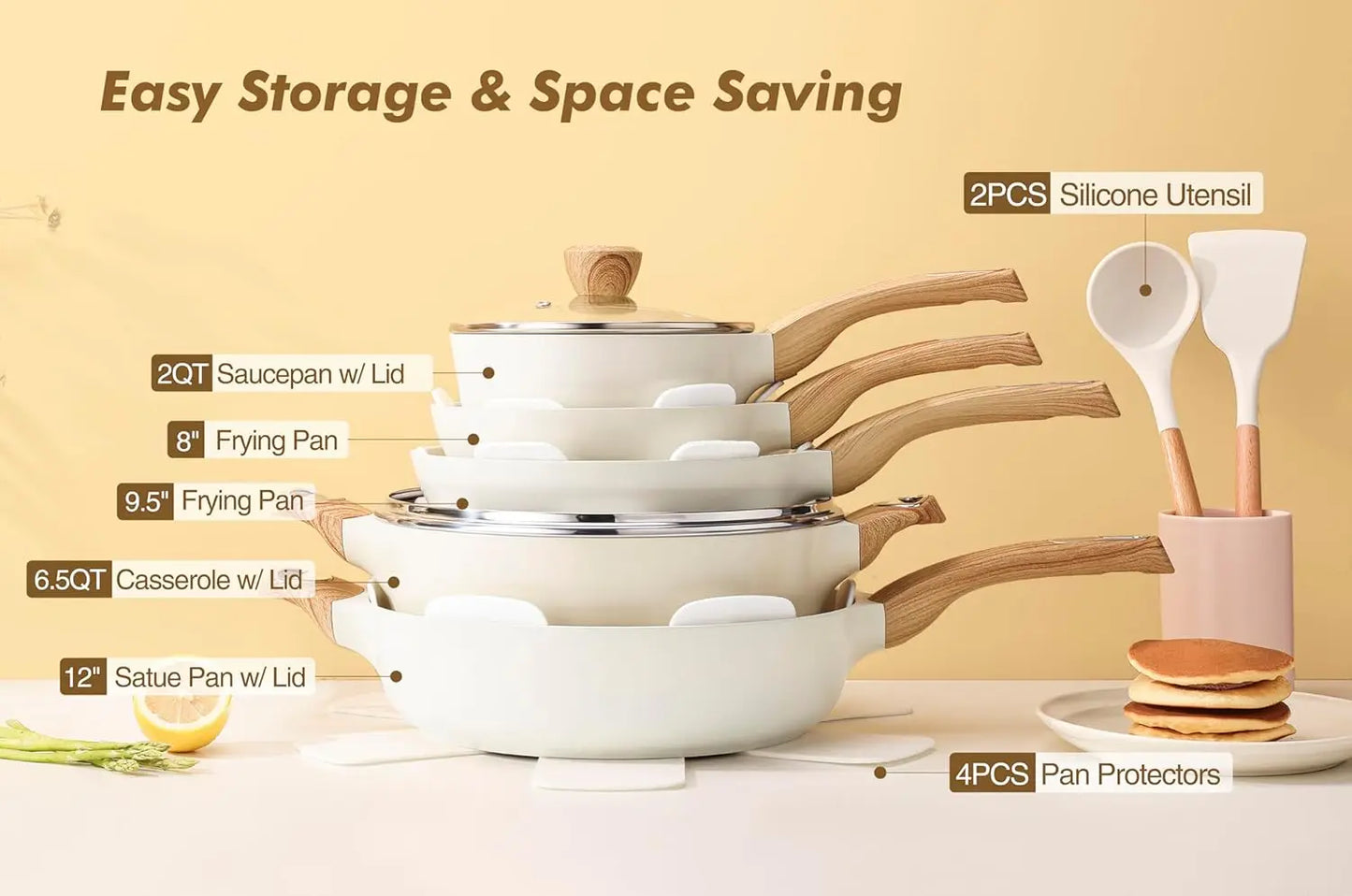 XMSJ Ceramic Cookware Sets Nonstick Induction Safe Kitchen