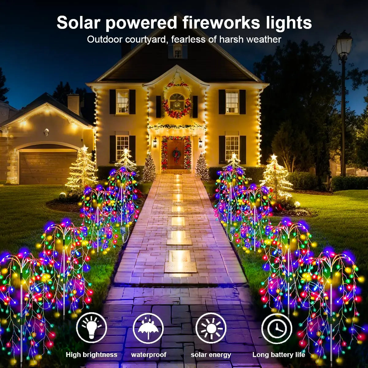 WELPUR 4 Pack 680LED Solar Firecracker Garden Lights