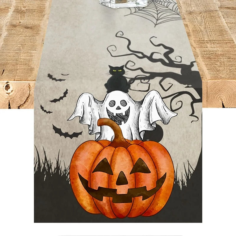 Guangdong Halloween Linen Table Runner Ghost Pumpkin Boo