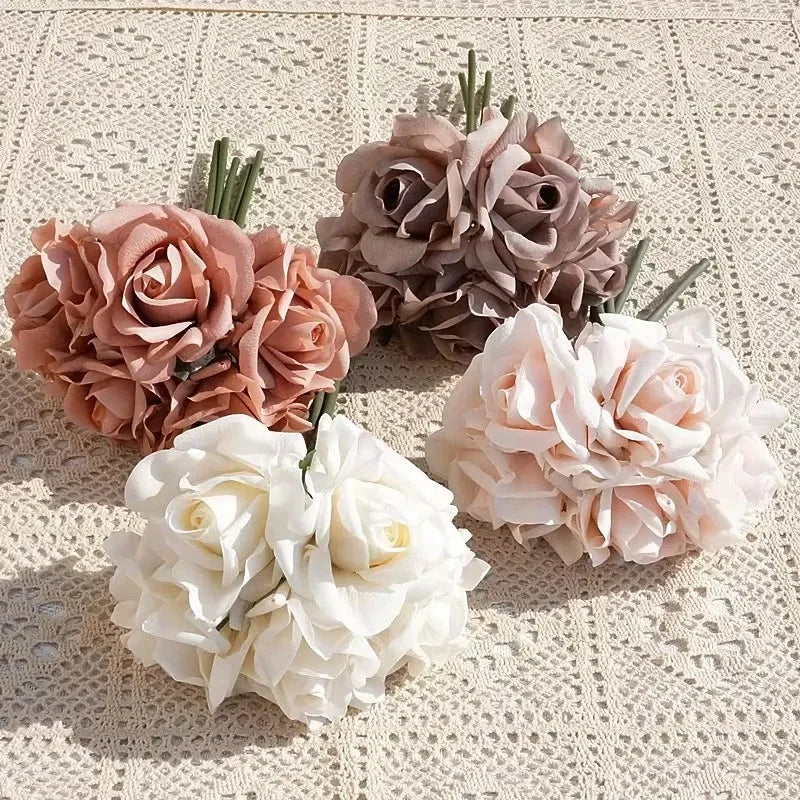 Amorobe Real Touch 5 Heads Rose Bouquet Latex Flowers