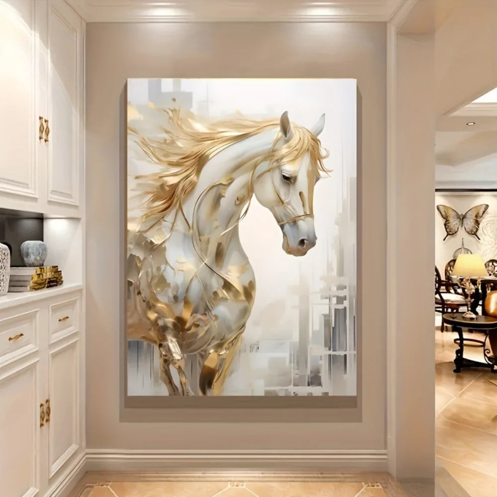 Hignconcerned Golden Horse Frameless Wall Art Painting