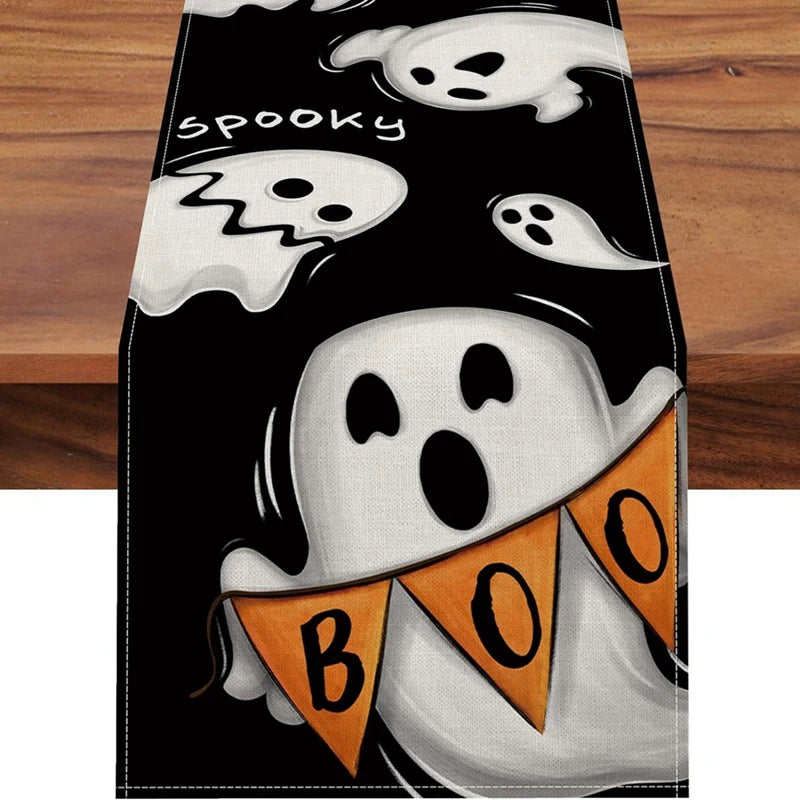 Guangdong Halloween Linen Table Runner Ghost Pumpkin Boo
