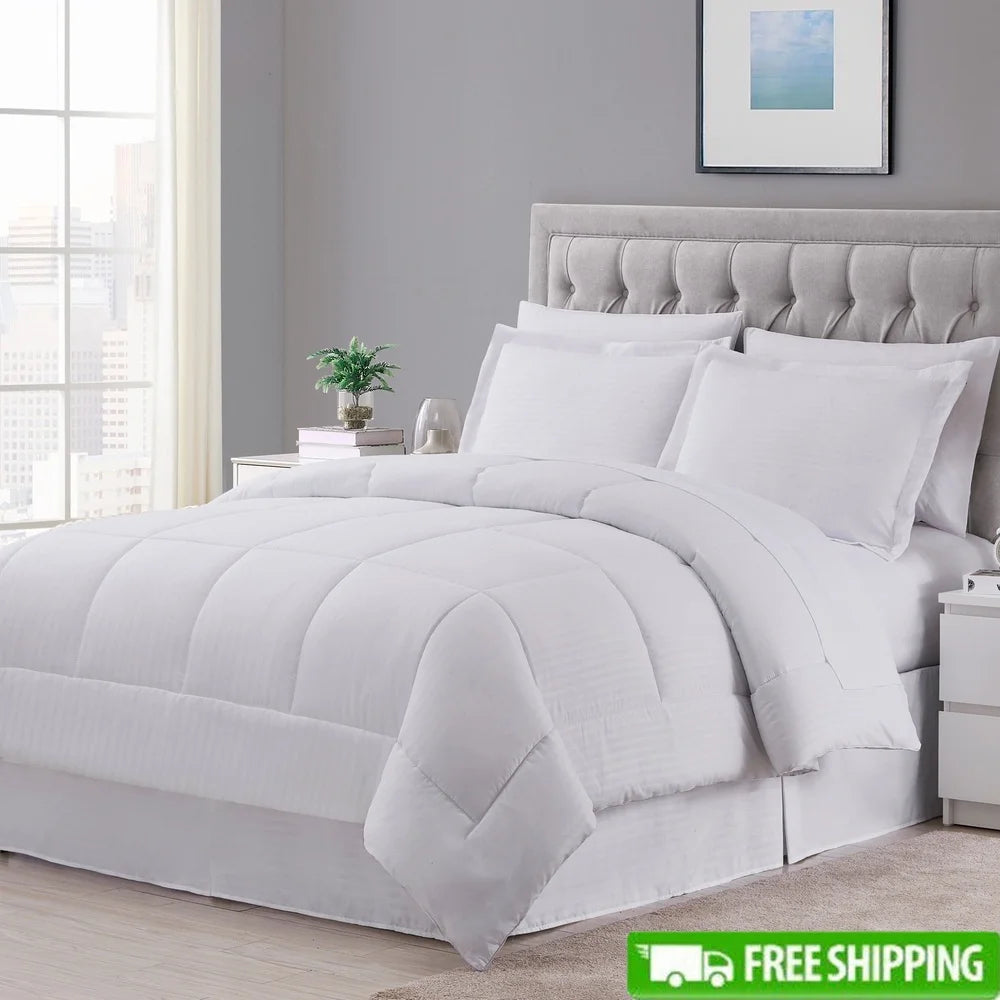 DUTRIEUX Hotel Dobby Stripe Bedding In A Bag 8 Piece Set