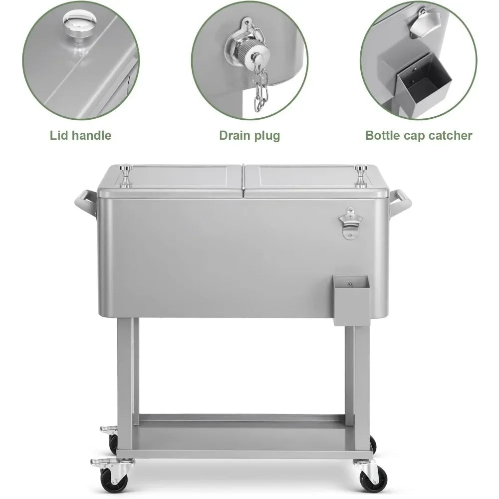 ANGDUO Rolling Ice Chest Cooler Cart For Patio Parties