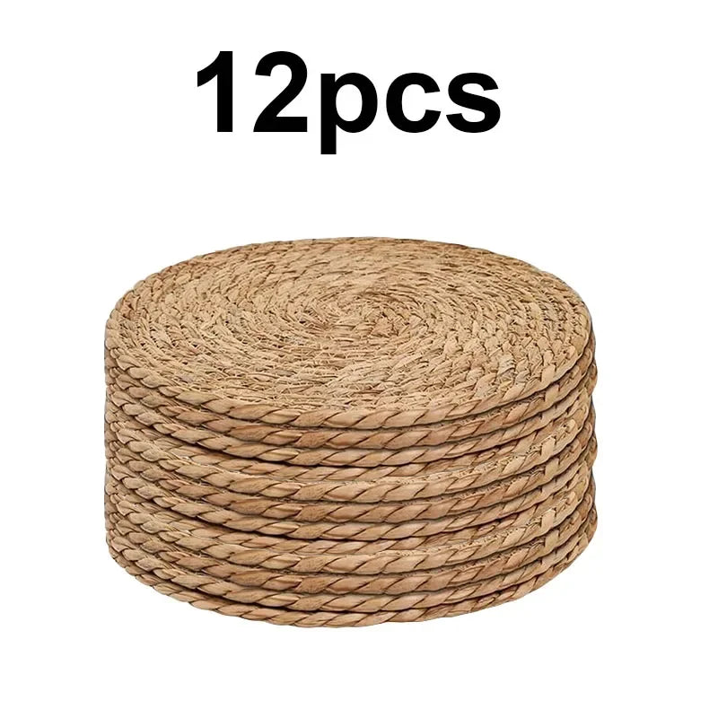 CN Round Woven Placemats Set Boho Rattan Water Hyacinth