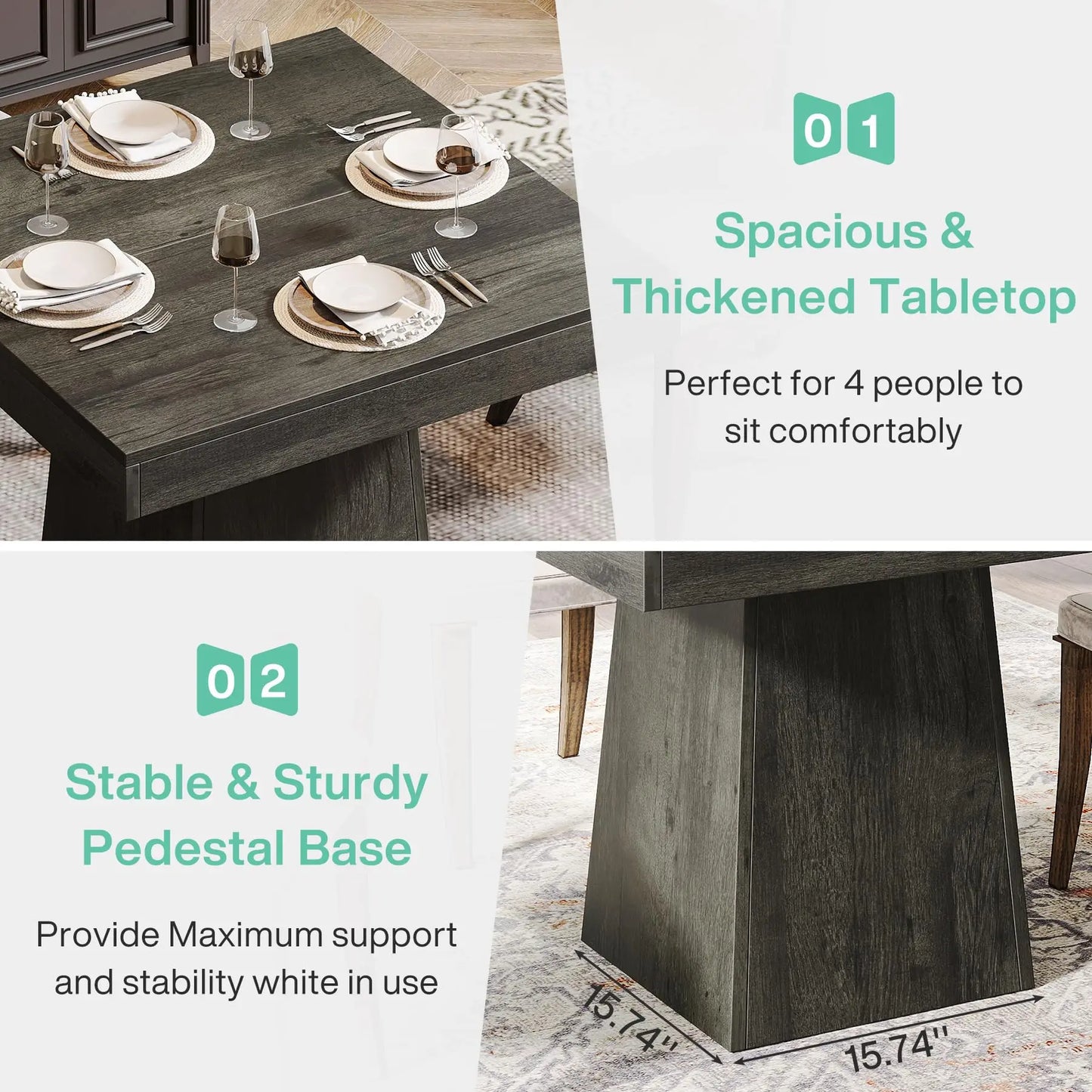 Tribesigns Square Dining Table For Four With Pedestal