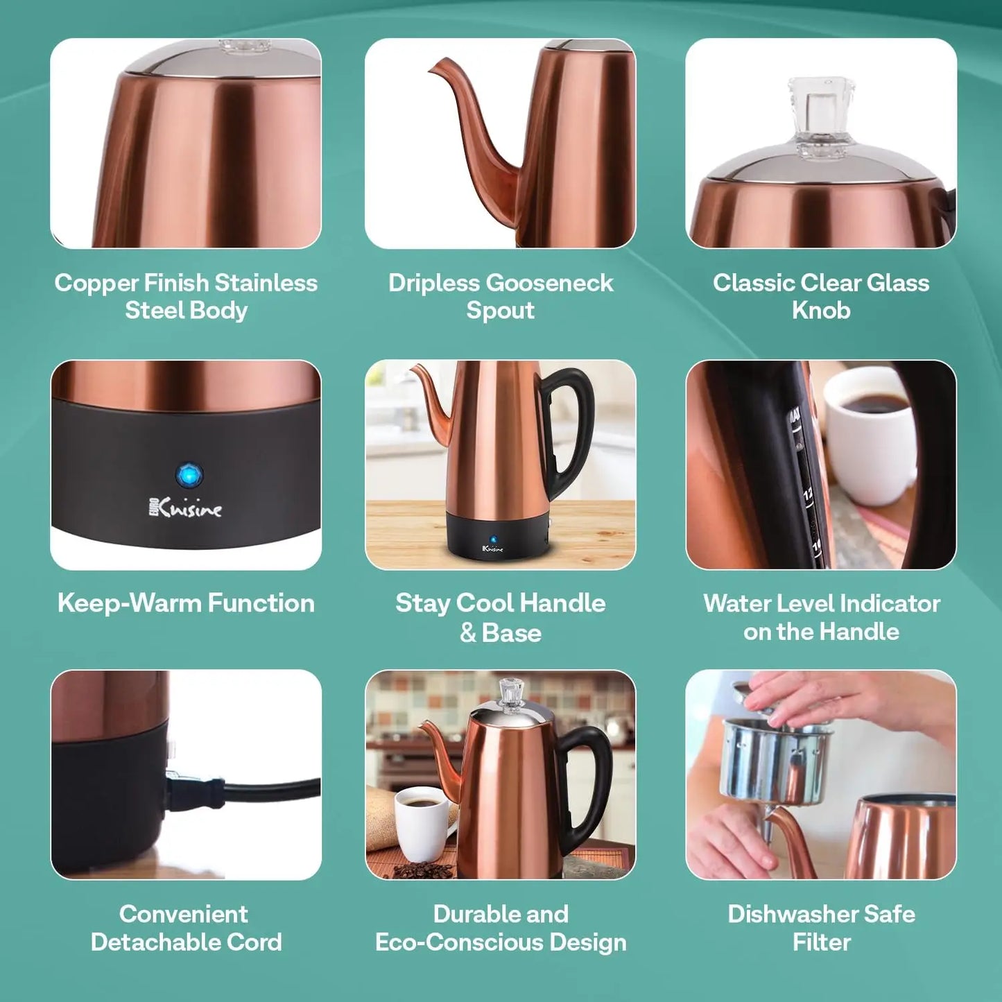 Iosn Stainless Steel Coffee Percolator Gooseneck Spout