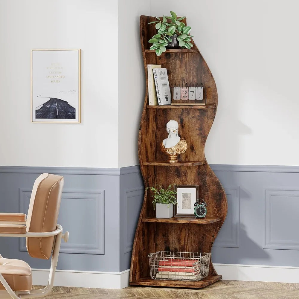 Guangbai Corner Shelf Rustic 5 Tier Wall Bookshelf