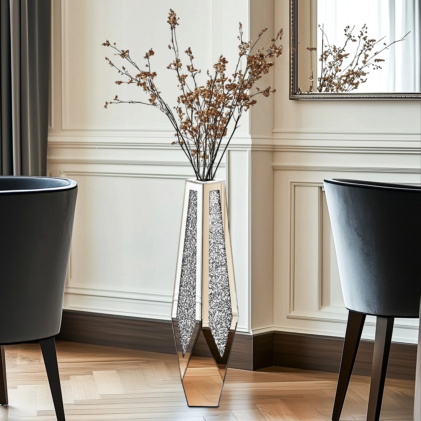 Function Floor Mirror Vase With Crushed Diamond Glass
