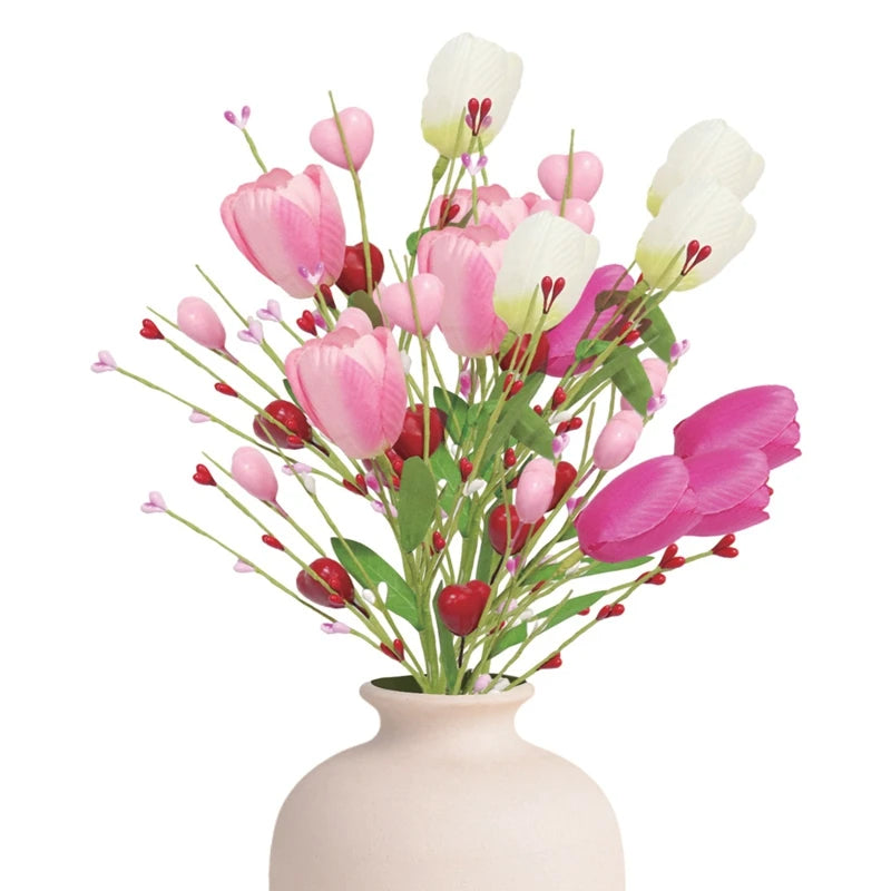 CN Guangdong Valentine Tulip Heart Berry Stems Decor