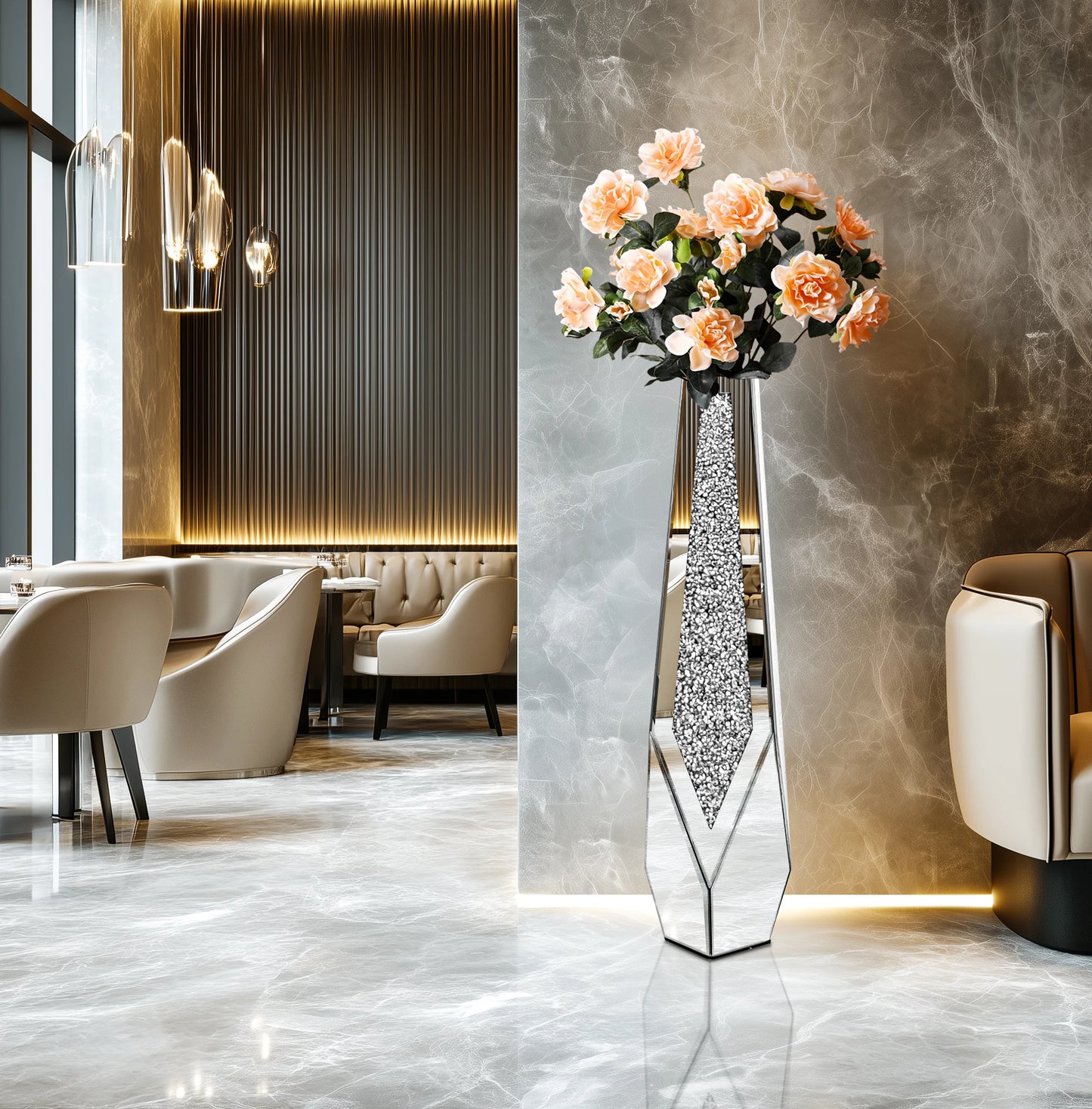 Function Floor Mirror Vase With Crushed Diamond Glass