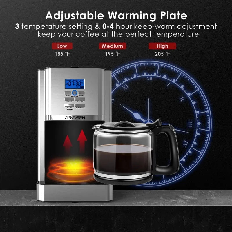 Airmsen 12 Cup Stainless Steel Programmable Coffeemaker