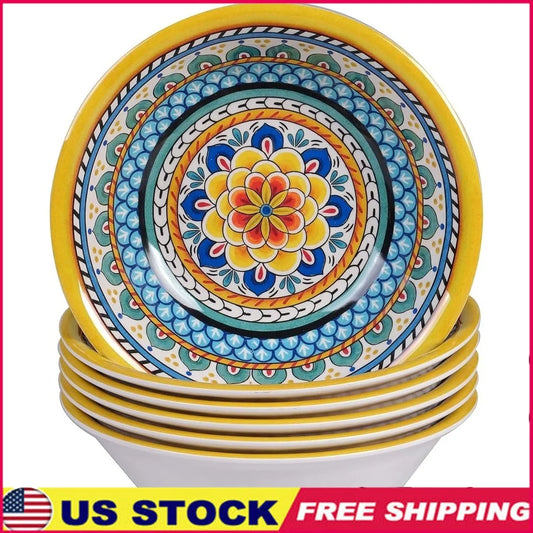 XMSJ Set Of Six Melamine Bowls Mediterranean Floral Design