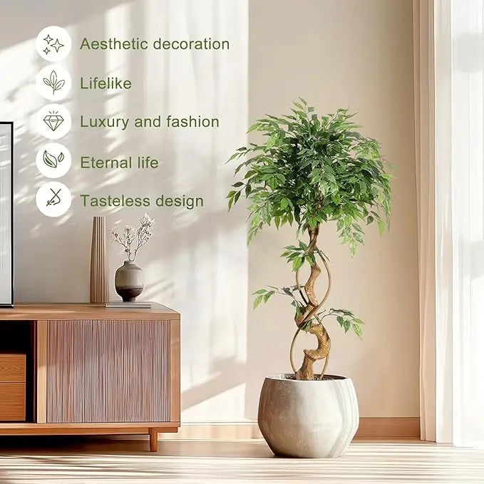HiMISSCN Ficus Artificial Tree With Curved Trunk Silk Plant