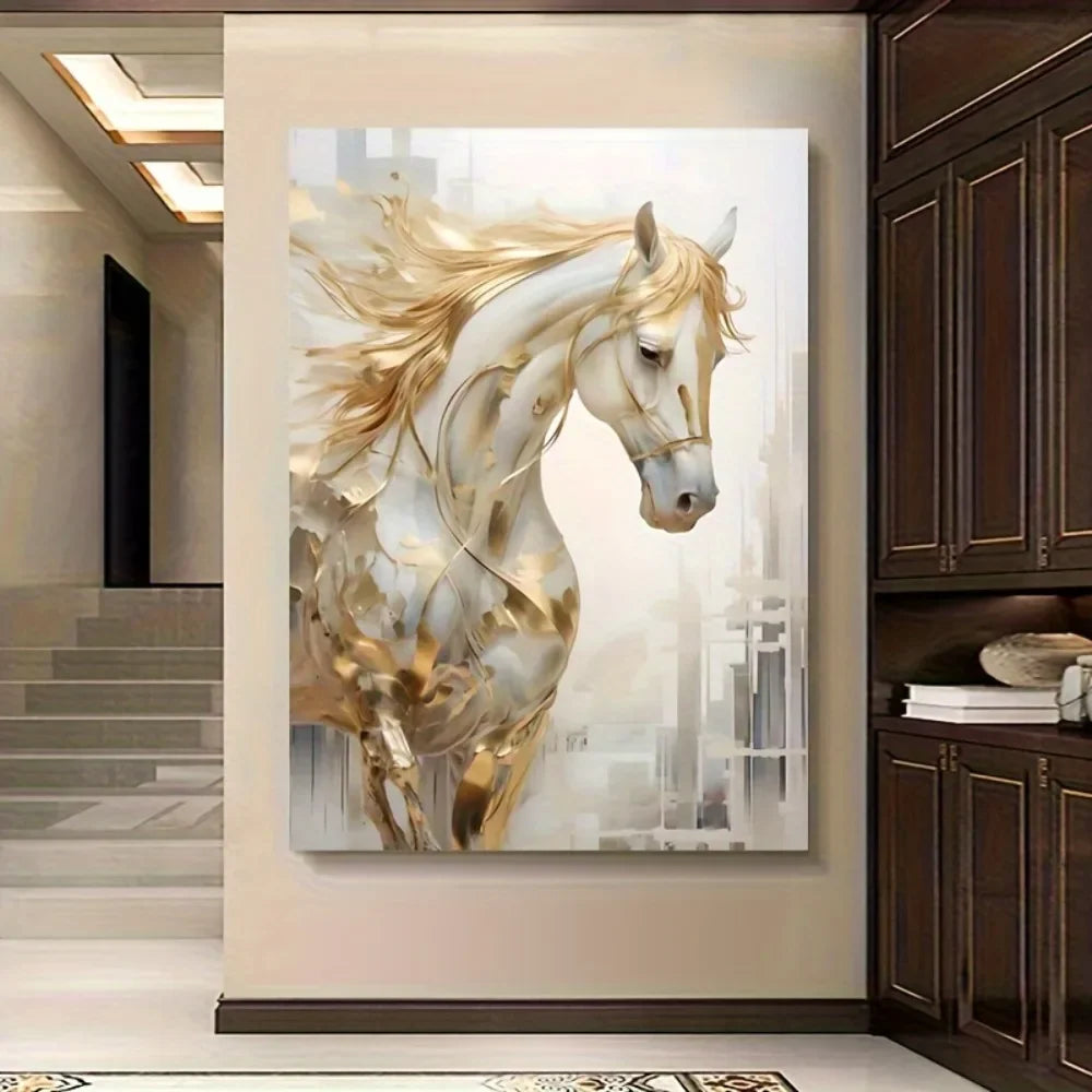 Hignconcerned Golden Horse Frameless Wall Art Painting