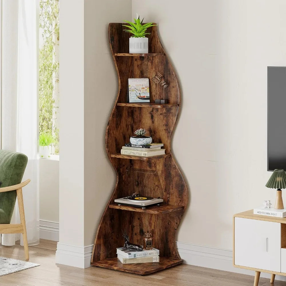 Guangbai Corner Shelf Rustic 5 Tier Wall Bookshelf