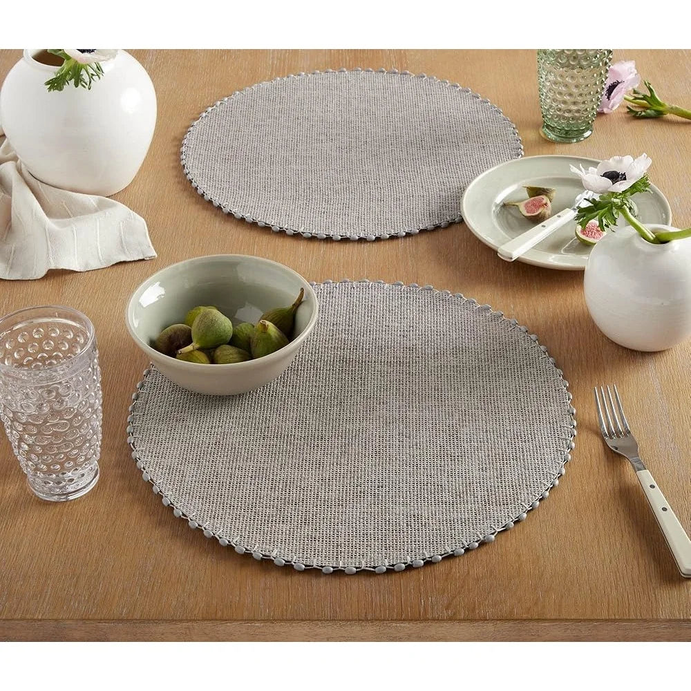 XMSJ Waterproof Woven Paper Placemat Set with Wooden Beads