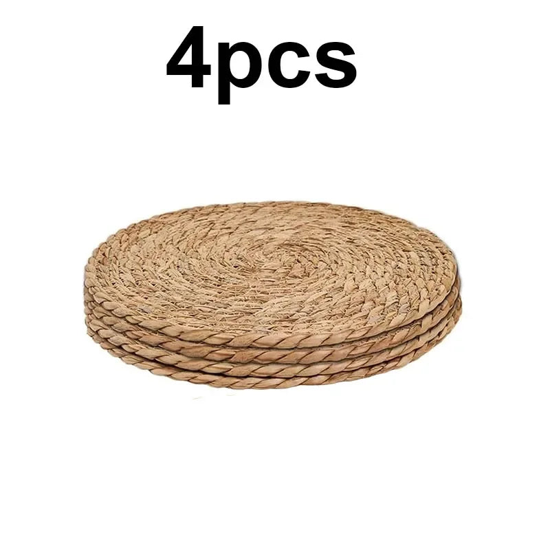 CN Round Woven Placemats Set Boho Rattan Water Hyacinth