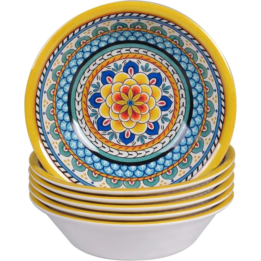 XMSJ Set Of Six Melamine Bowls Mediterranean Floral Design