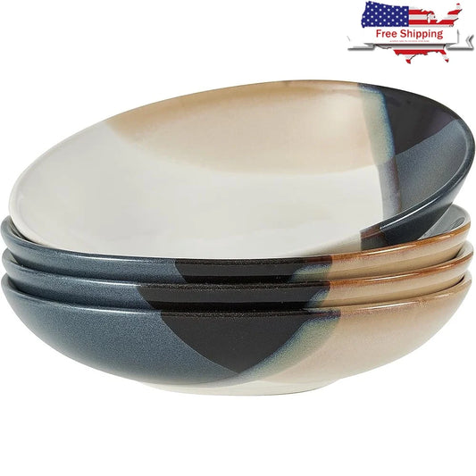 XMSJ Caden Stoneware Pasta Bowls Set Geometric Design