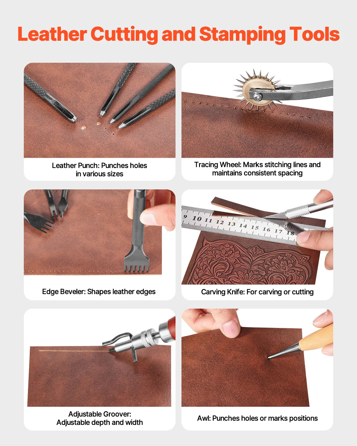 SucceBuy Leather Working Tools Kit Craft Storage Etching
