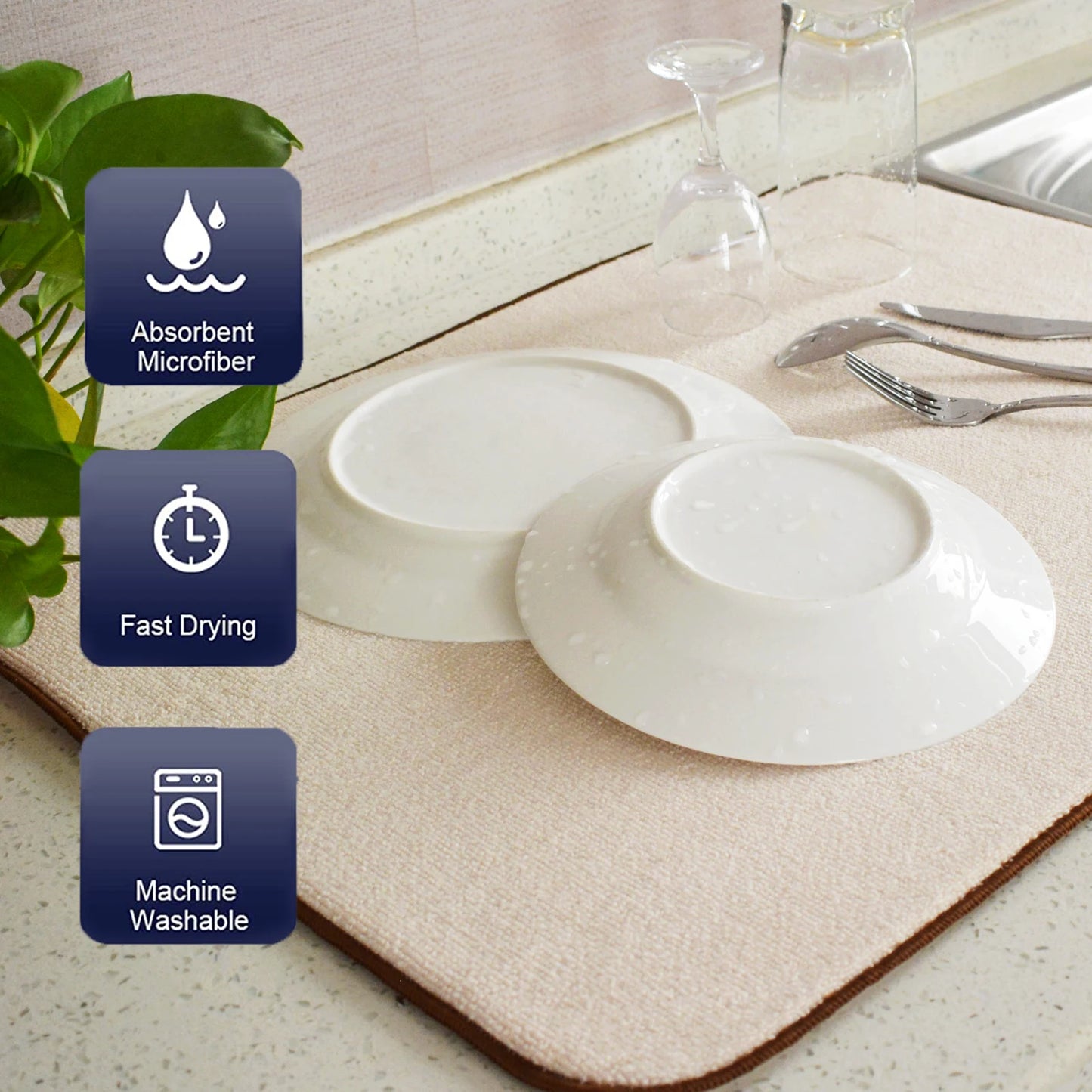 SINLAND Microfiber Dish Drying Mat Ultra Absorbent 2 Pack