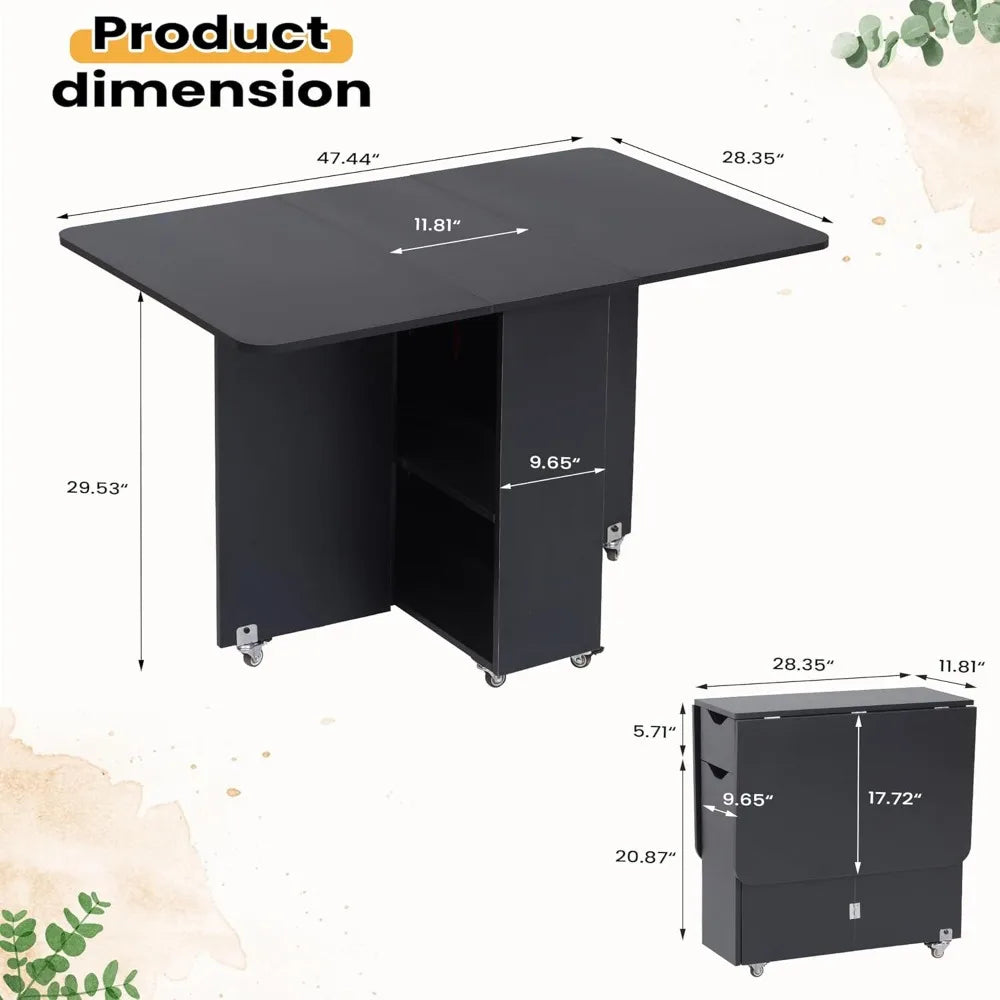 Angduo Folding Dining Table Drop Leaf Lockable Wheels