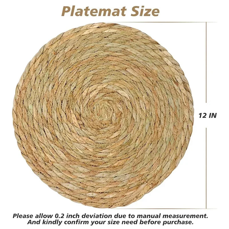 CN Round Woven Placemats Set Boho Rattan Water Hyacinth