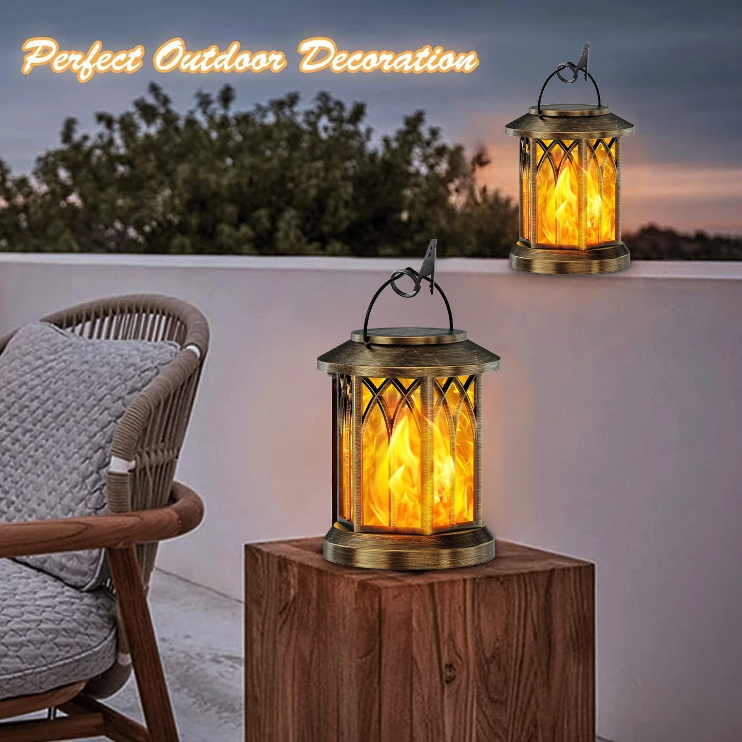 KPSTEK 2 Pack Upgraded Flickering Flame Solar Lanterns