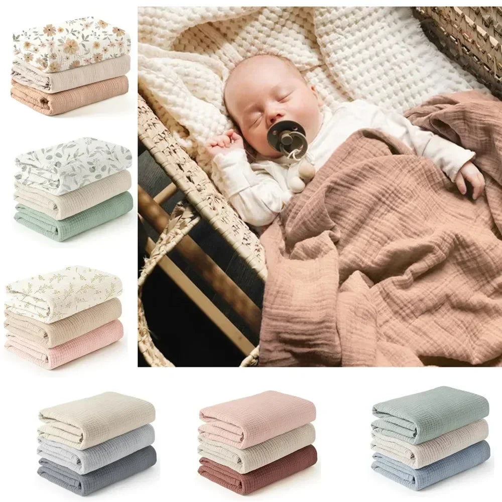 Cotton Muslin Swaddle Baby Blanket Set For Newborn Gifts